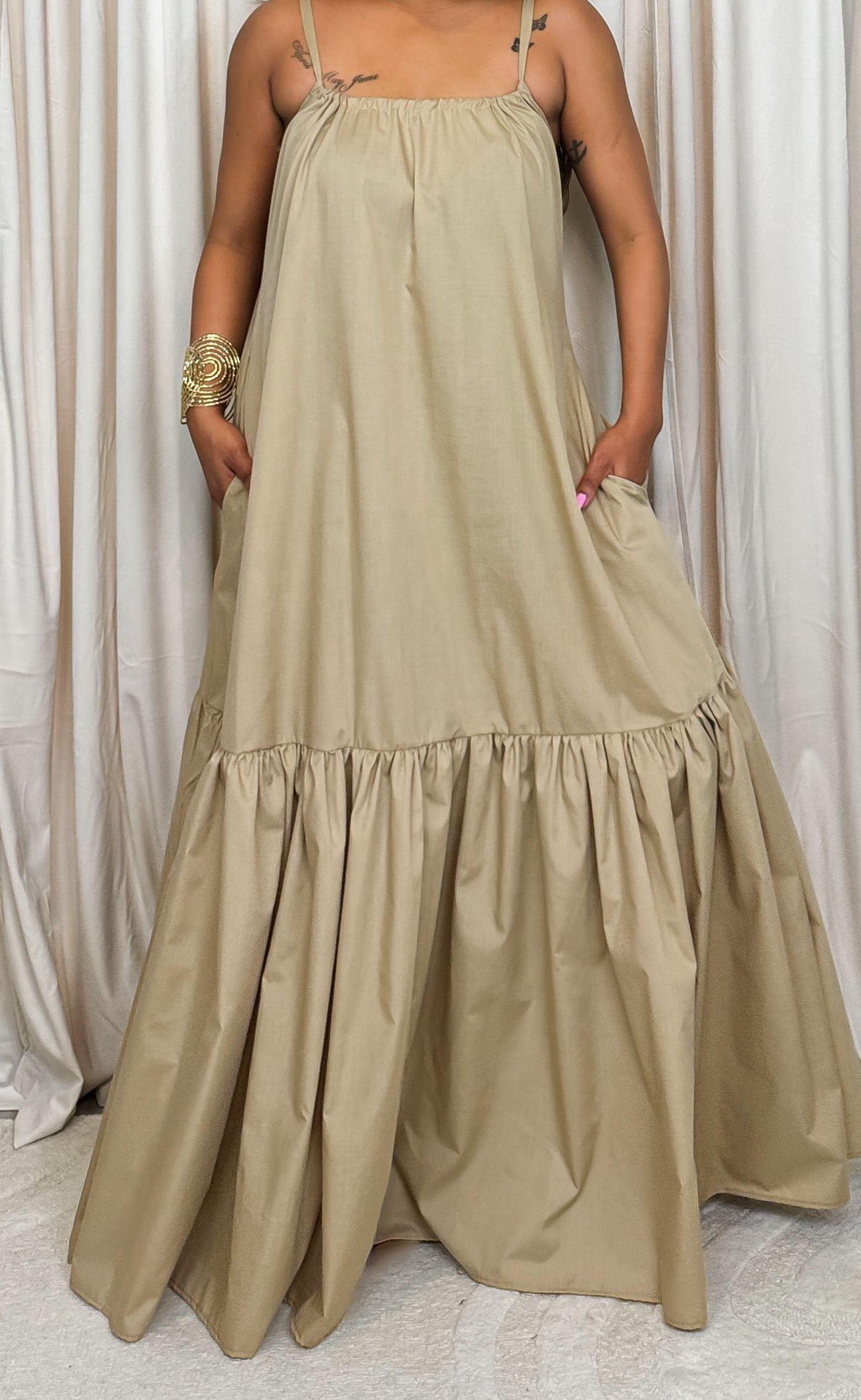 Khaki maxi dress | One size fits most 0-18