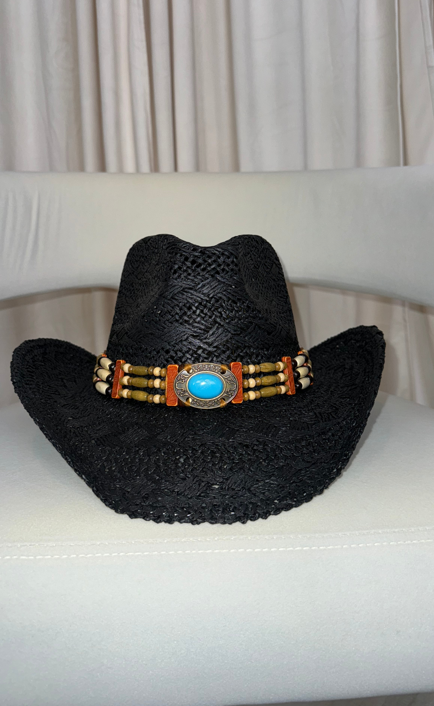 Western girl straw hat | SIZE L/XL | Black